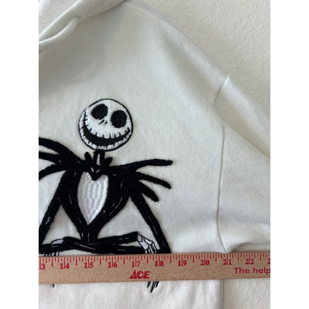 Nightmare Before Christmas Patch Jack Skellington Ivory Hoodie SZ S - Picture 6 of 9
